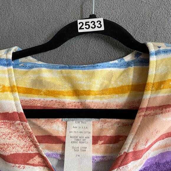 Vtg 80s 90s Two Potato Artsy A Line Midi Dress M Petite Sheer NOS Coastal Pastel - Picture 16 of 16